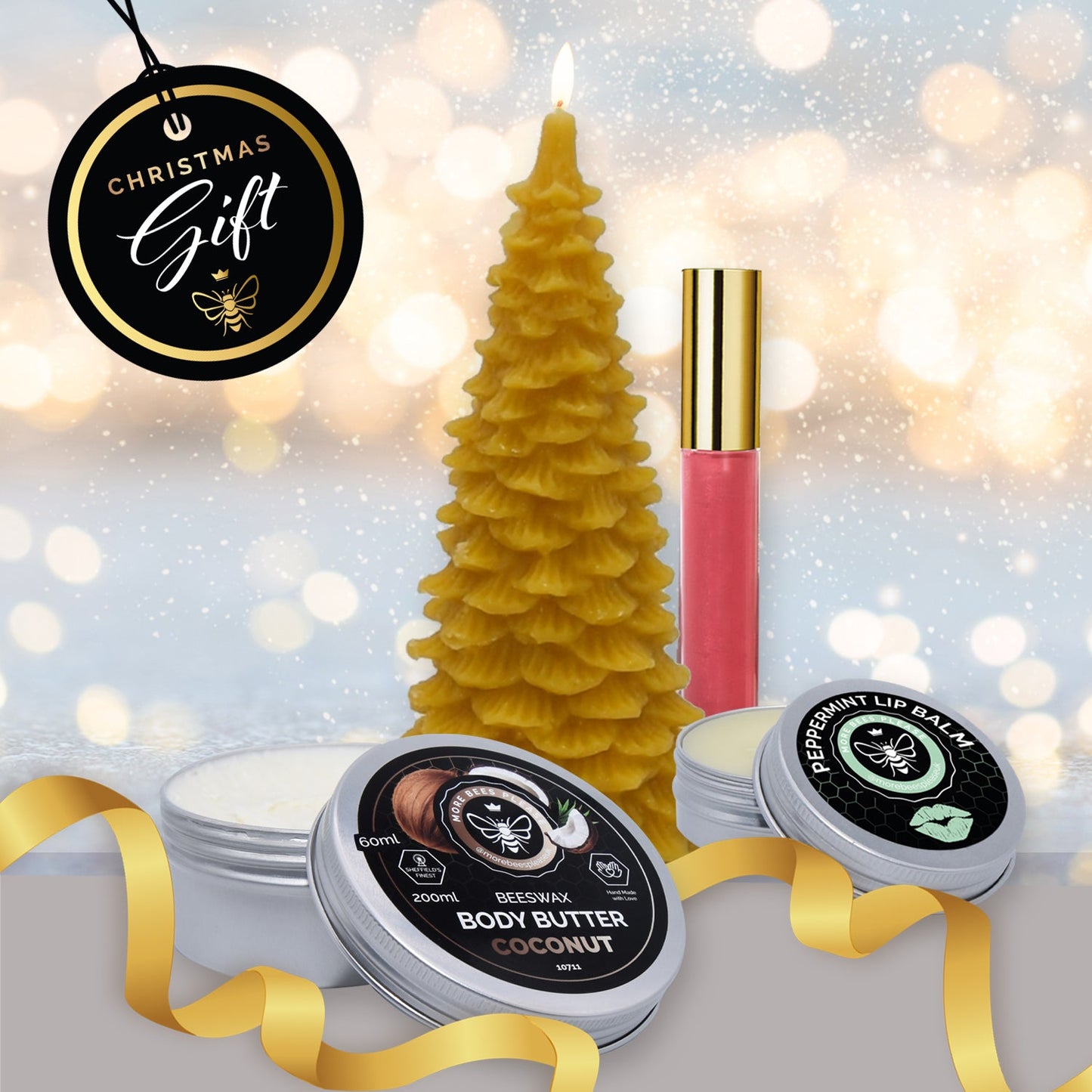 Christmas Beeswax Gift Set - Natural Lip Balm, Gloss & Body Butter-0