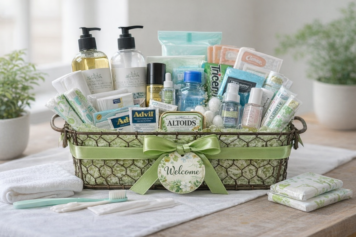 Premium Guest Amenity Basket | Wire Basket Welcome Essentials