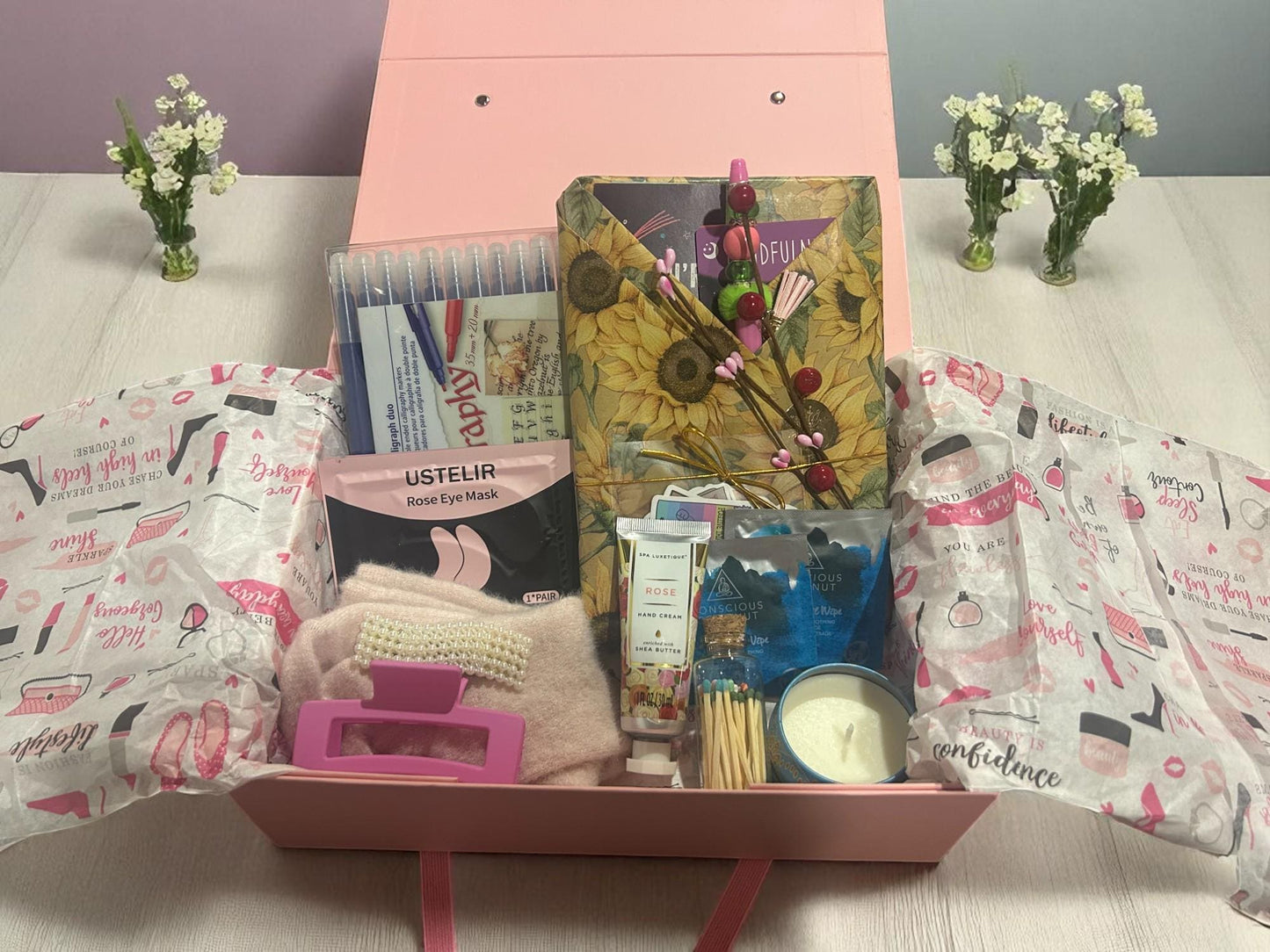 Small Gift Box – Blind Date with a Journal - Self Care Gift for Women | Blank Journal, Affirmation Cards, Stickers and Fun Surprises