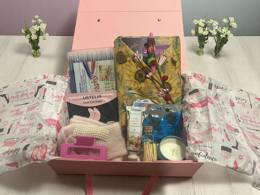 Small Gift Box – Blind Date with a Journal - Self Care Gift for Women | Blank Journal, Affirmation Cards, Stickers and Fun Surprises