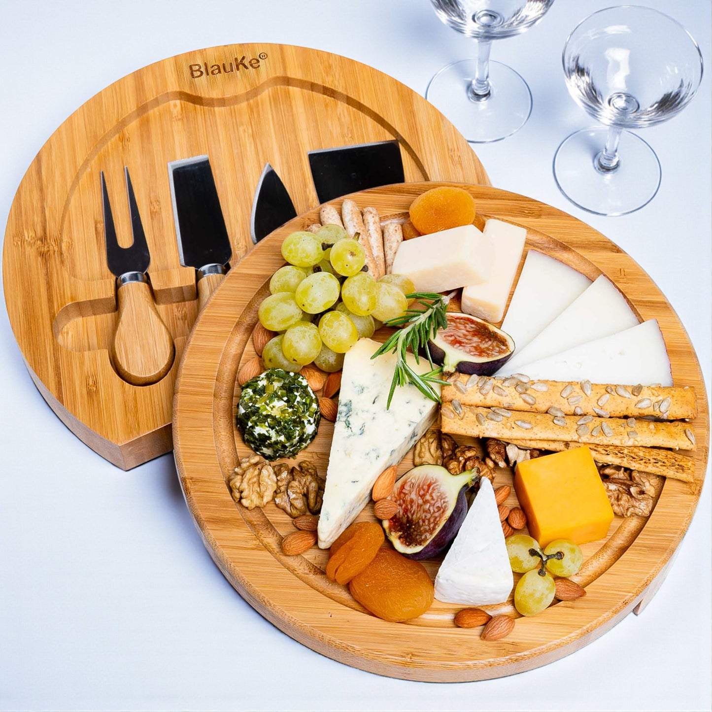 Round Bamboo Cheese Board & Knife Set – 10-Inch Charcuterie Platter