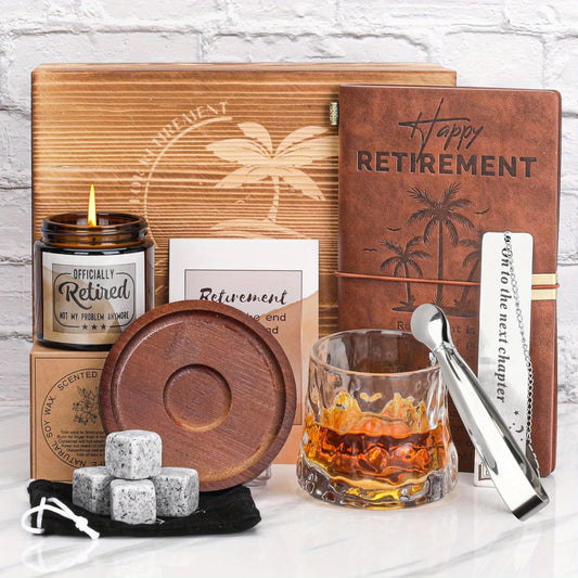 Set Retirement Gifts For Men, Retirement Gifts For Men, Best Retirement Gifts For Coworker, Teachers, Boss, Friends, Dad, Grandpa, Husband With Whiskey Tumbler Stone