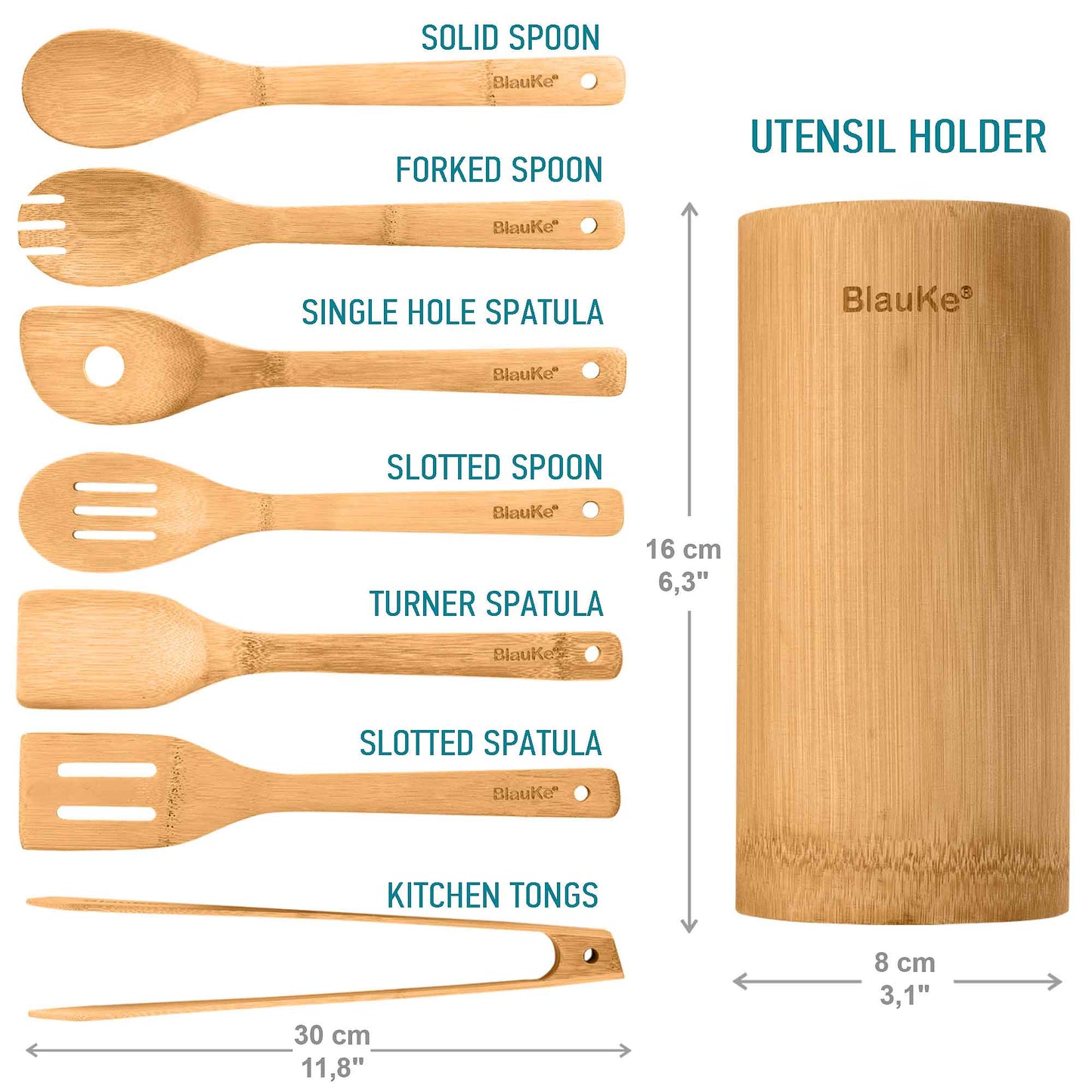 8-Piece Bamboo Kitchen Utensil Set with Holder