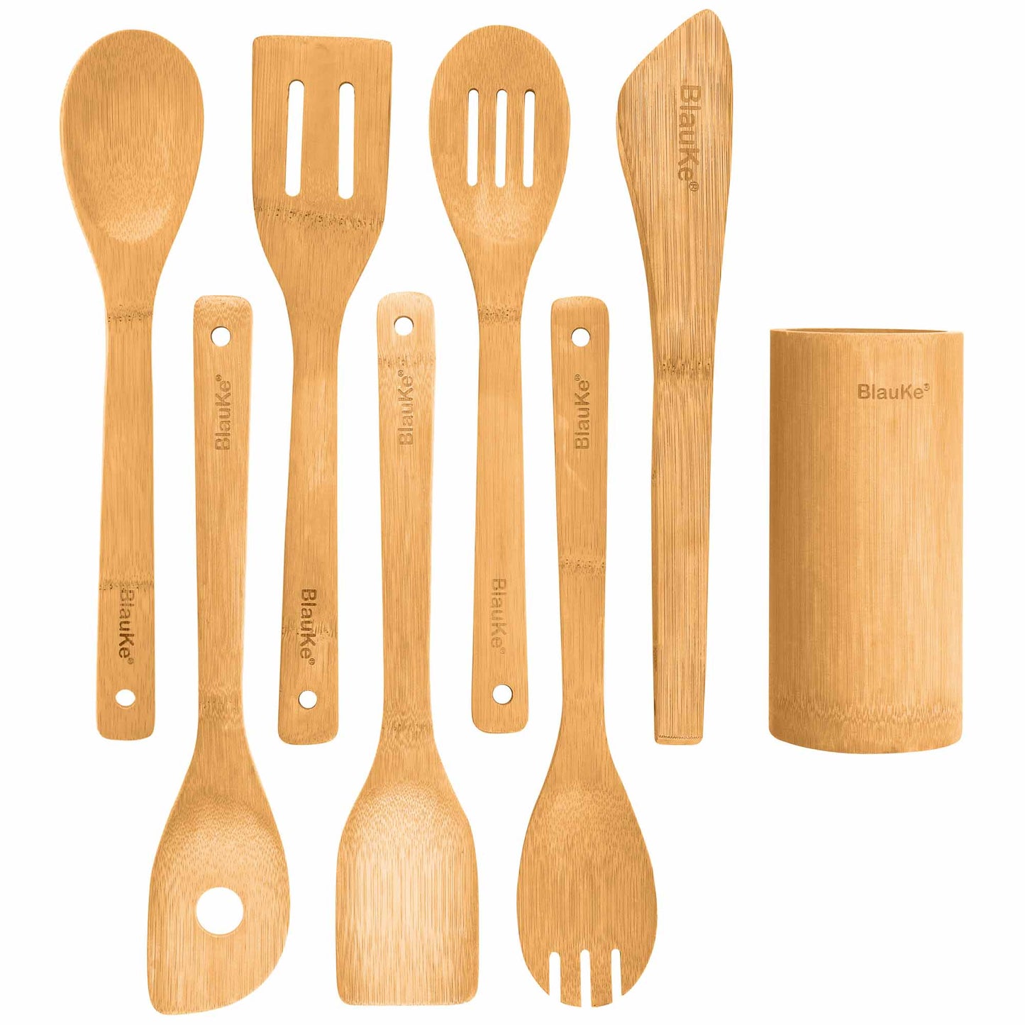 8-Piece Bamboo Kitchen Utensil Set with Holder