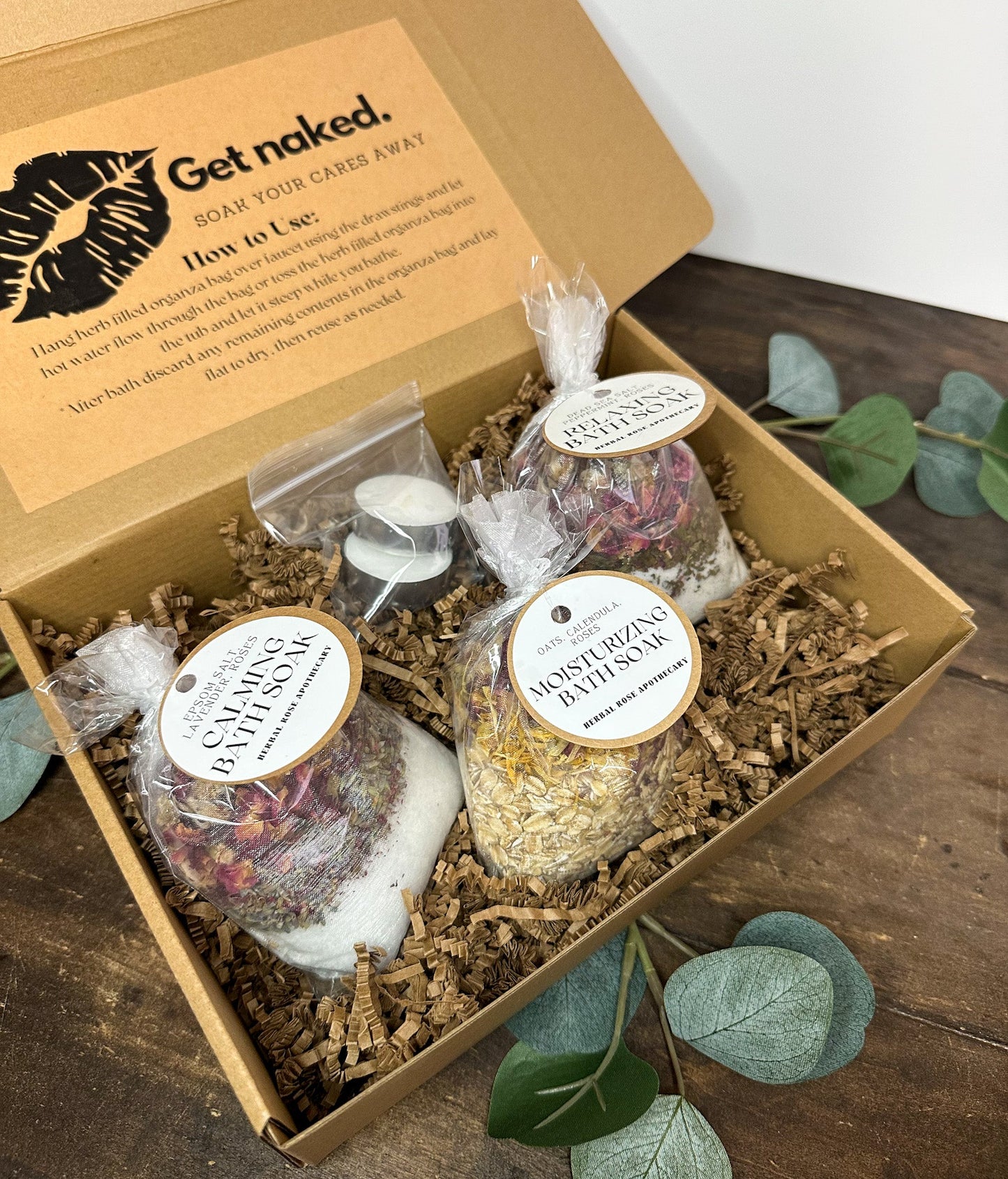 All Natural Herbal Bath Gift Box Set with Tea Light Candles-0