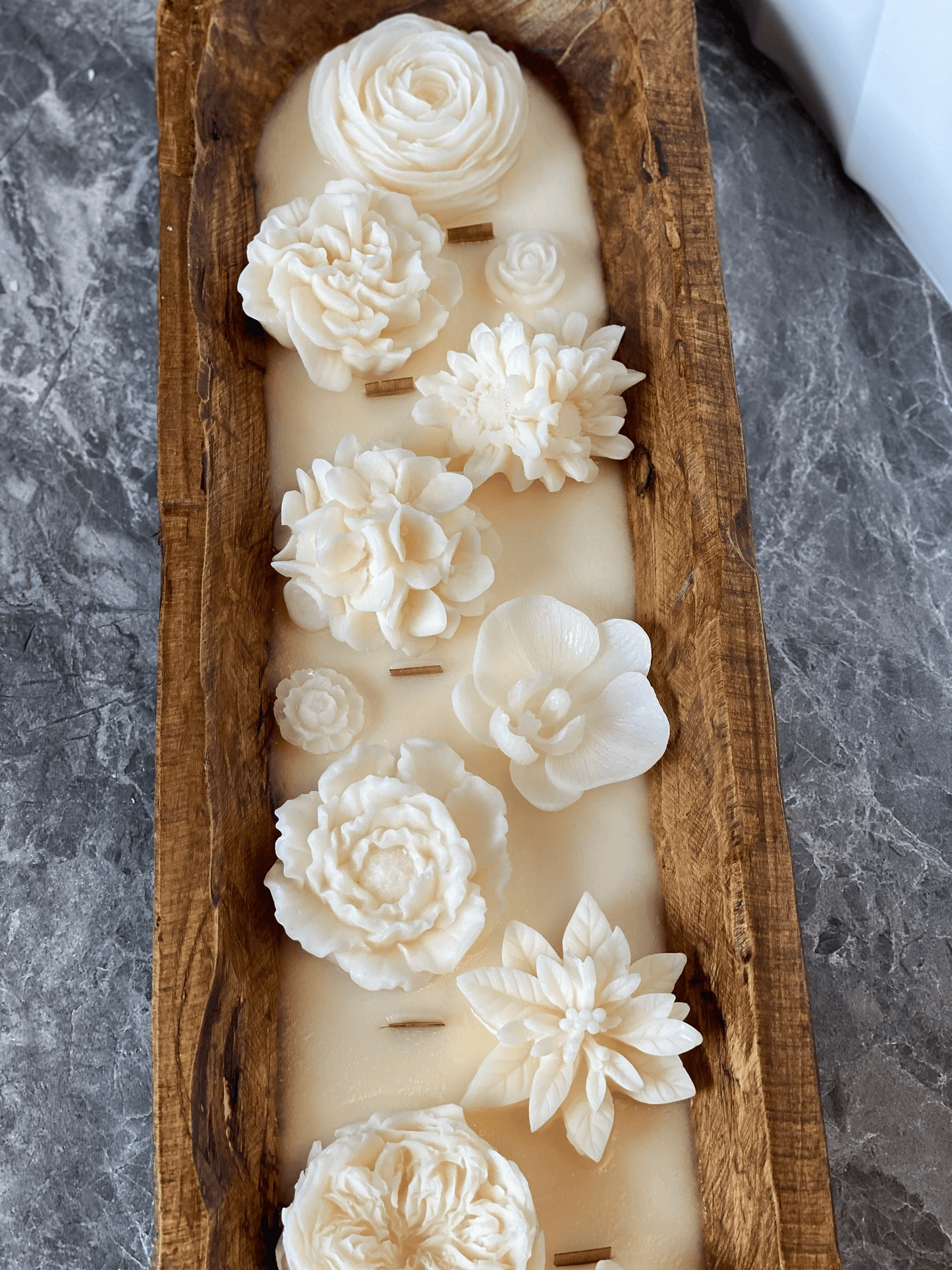 Four Seasons Floral Wooden Dough Bowl Candle