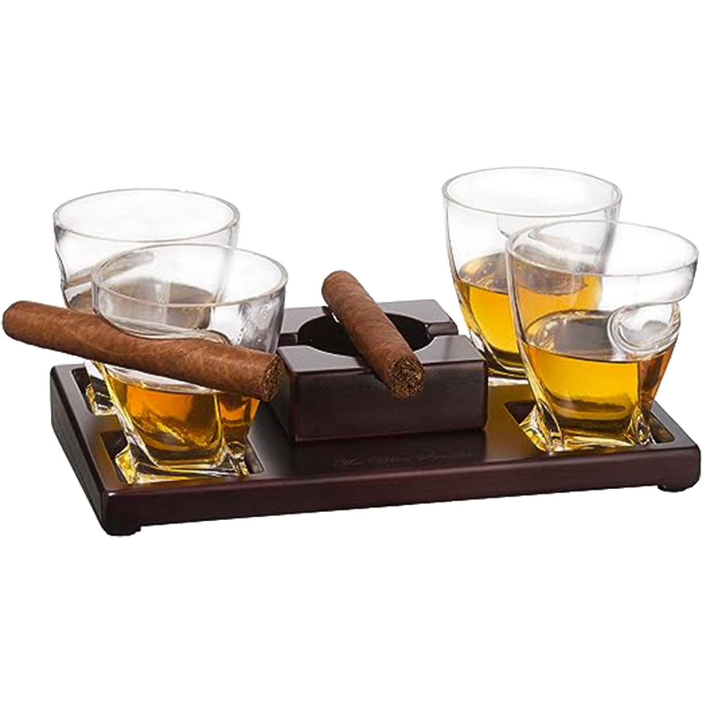 The Wine Savant Cigar Glasses Tray & Ash Tray, 4 Whiskey Cigar Glasses Slot to Hold Cigar, Whiskey Glass Gift Set, Cigar Rest, Accessory Set Gift for Dad, Men Home Office Decor Gifts, Man Cave-0