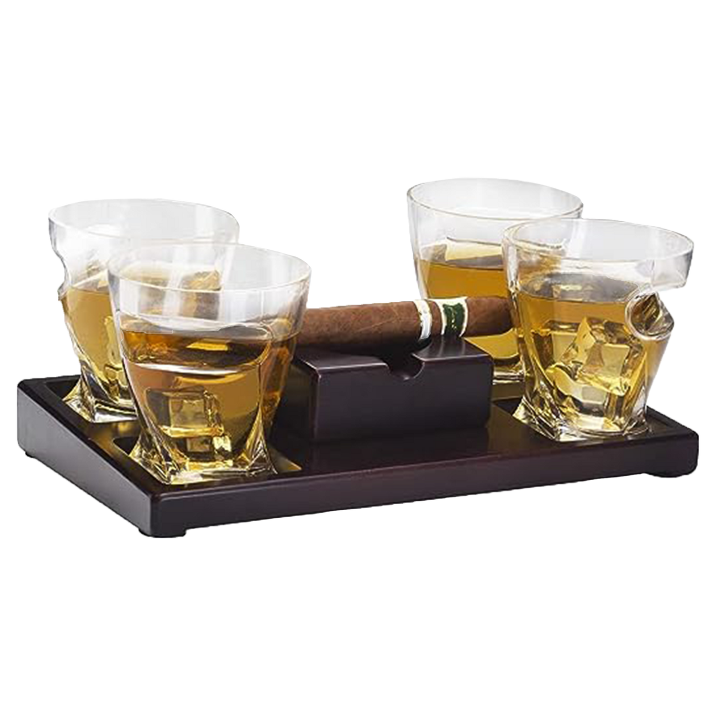 The Wine Savant Cigar Glasses Tray & Ash Tray, 4 Whiskey Cigar Glasses Slot to Hold Cigar, Whiskey Glass Gift Set, Cigar Rest, Accessory Set Gift for Dad, Men Home Office Decor Gifts, Man Cave-2