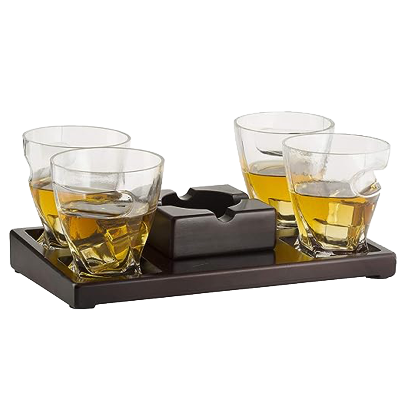 The Wine Savant Cigar Glasses Tray & Ash Tray, 4 Whiskey Cigar Glasses Slot to Hold Cigar, Whiskey Glass Gift Set, Cigar Rest, Accessory Set Gift for Dad, Men Home Office Decor Gifts, Man Cave-1