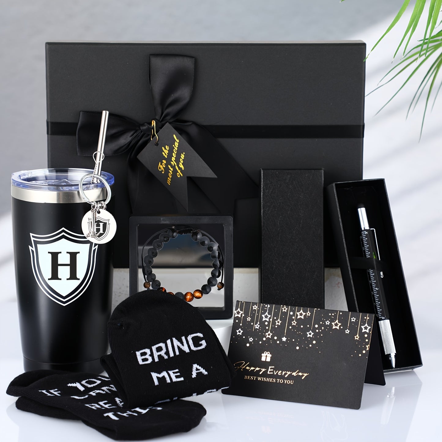 Personalized Tumbler Gift Set - 6 Pcs Initial Gifts for Men -Client Gift, Retirement, Groomsmen - Dad, Husband, Son, Boyfriend, Friends, Coworker