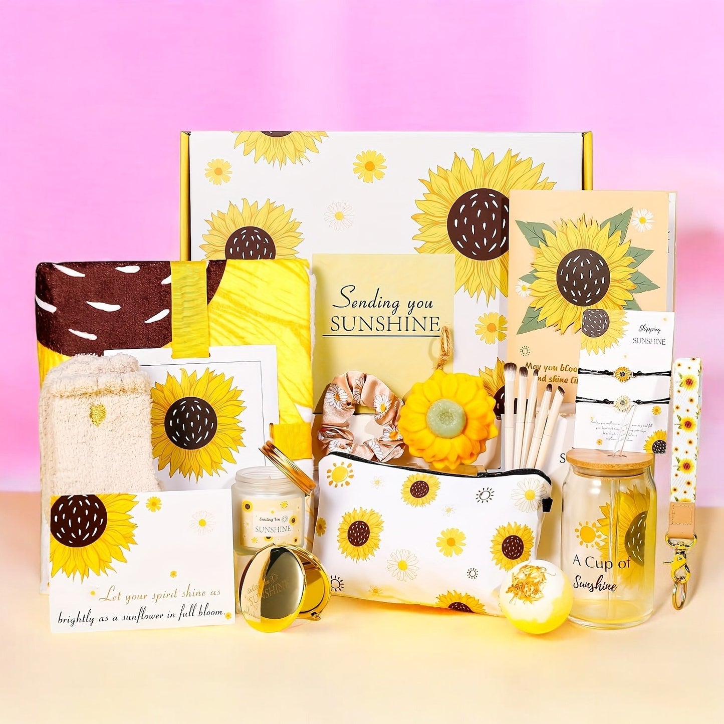 21pcs Sunflower Gift Baskets for Bridesmaids - Sending You Sunshine Spa Package, Wellness and Retirement Gifts