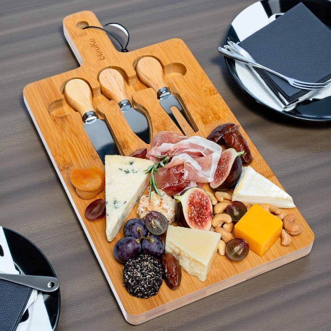 Bamboo Cheese Board & Knife Set – 12x8 Charcuterie Serving Tray
