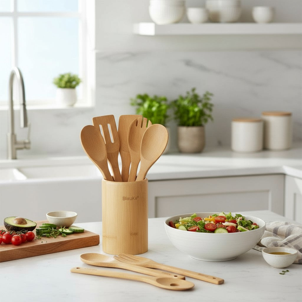 8-Piece Bamboo Kitchen Utensil Set with Holder