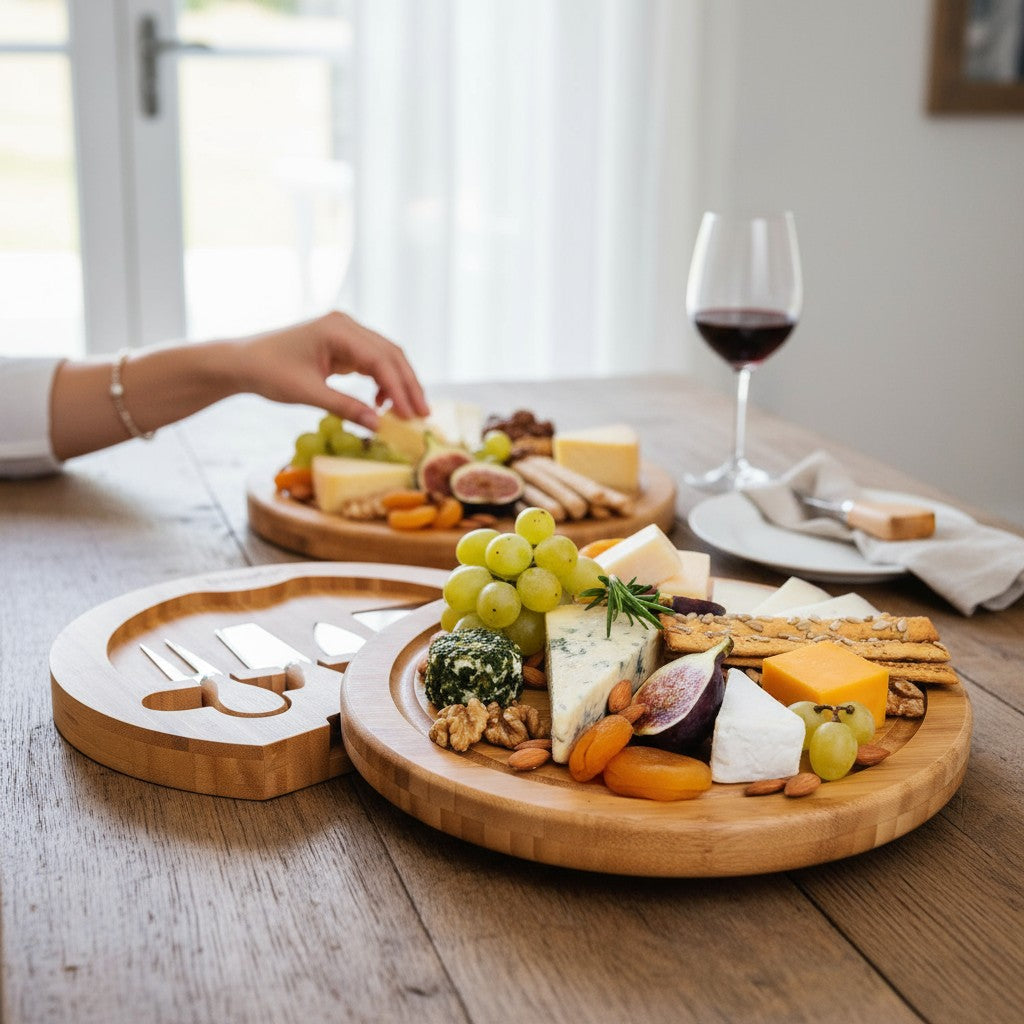 Round Bamboo Cheese Board & Knife Set – 10-Inch Charcuterie Platter