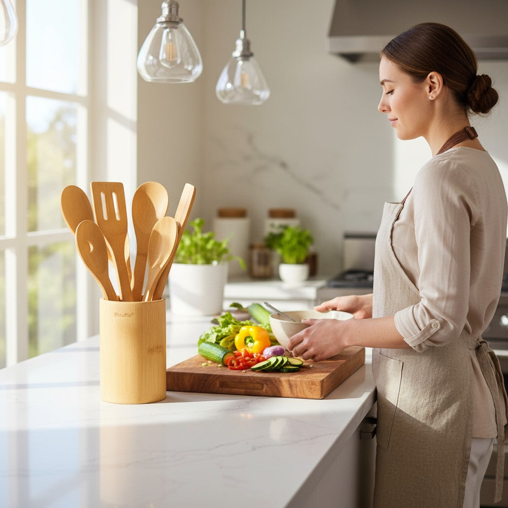 8-Piece Bamboo Kitchen Utensil Set with Holder